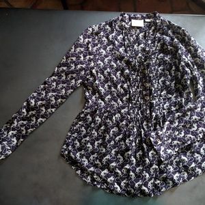 Long Sleeve Monkey Print button down peplum shirt